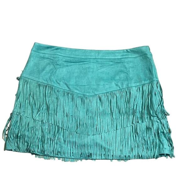 Fort Worth Womens Fringe Western Skirt Turquoise Teal New - Picture 8 of 10